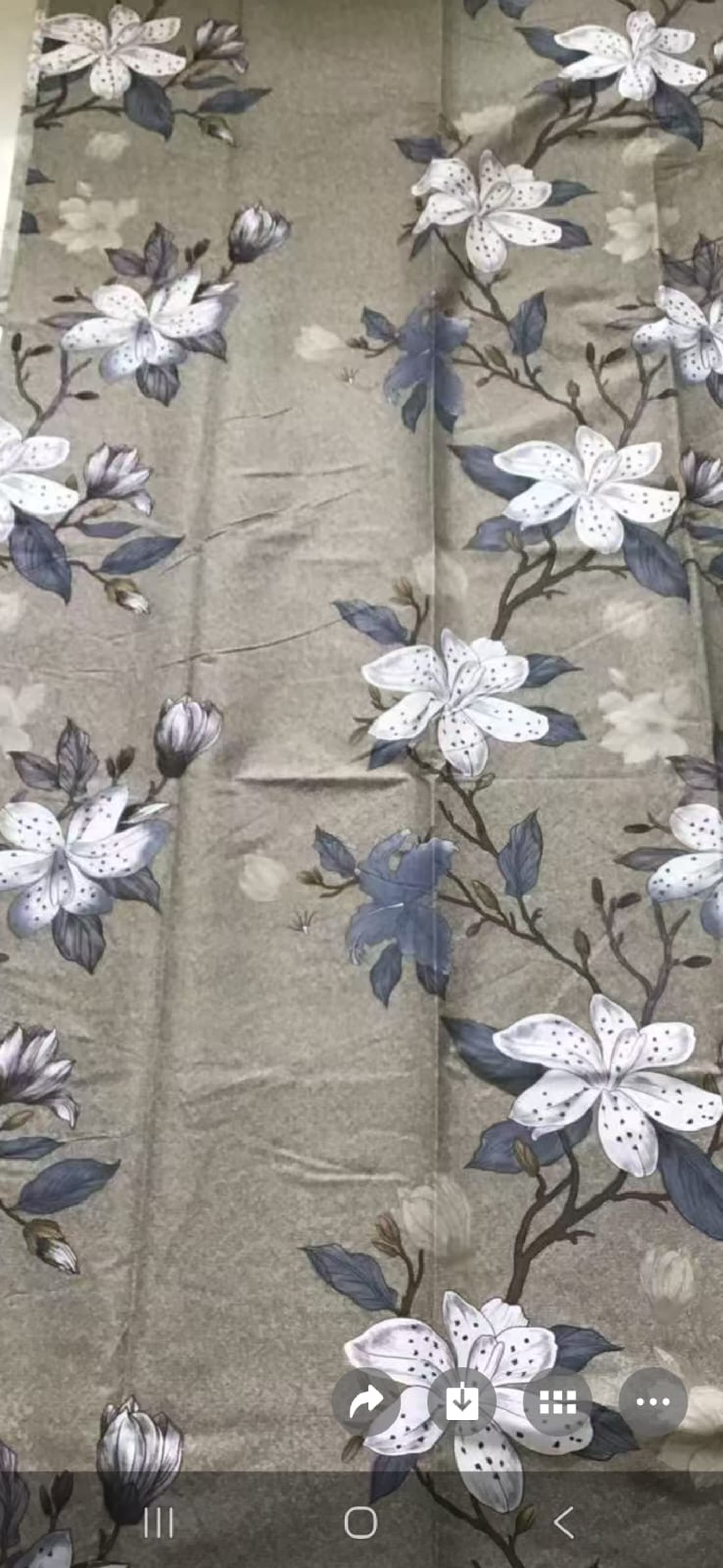 Grey floral print fabric swatch